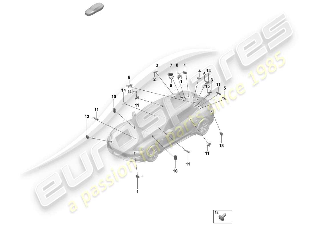 porsche 2026 (taycan 9j1-2) diagrama de piezas del lector de tarjetas con chip trasero aéreo para sistema de peaje de carreteras