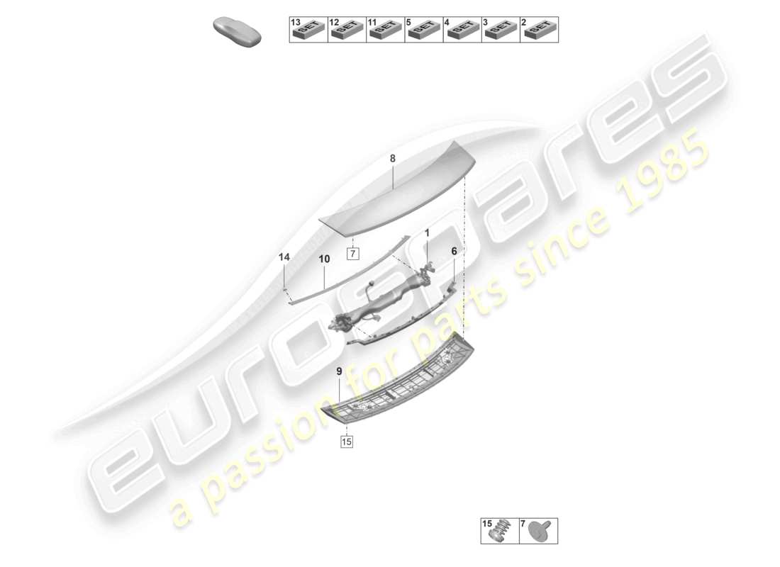 porsche 2022 (taycan 9j1-1) alerón trasero diagrama de piezas