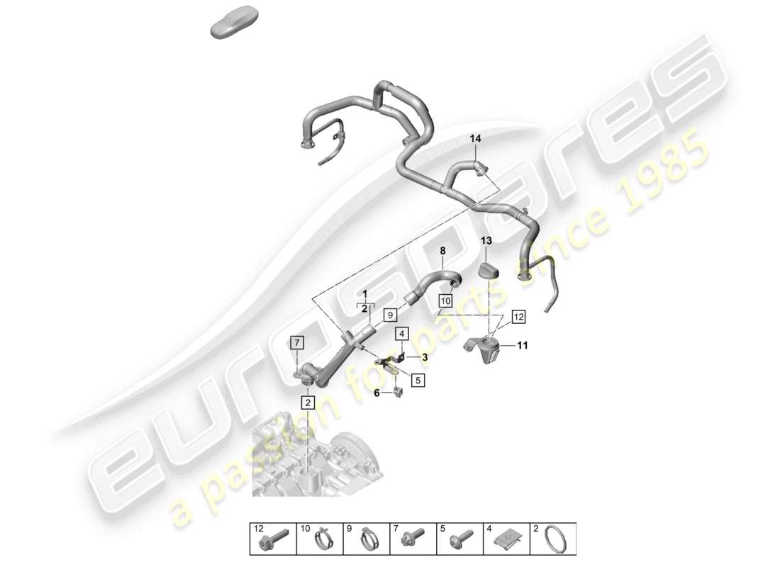 porsche 2025 (992-2 turbo / s) diagrama de piezas del tubo de llenado de aceite del soporte de llenado de aceite