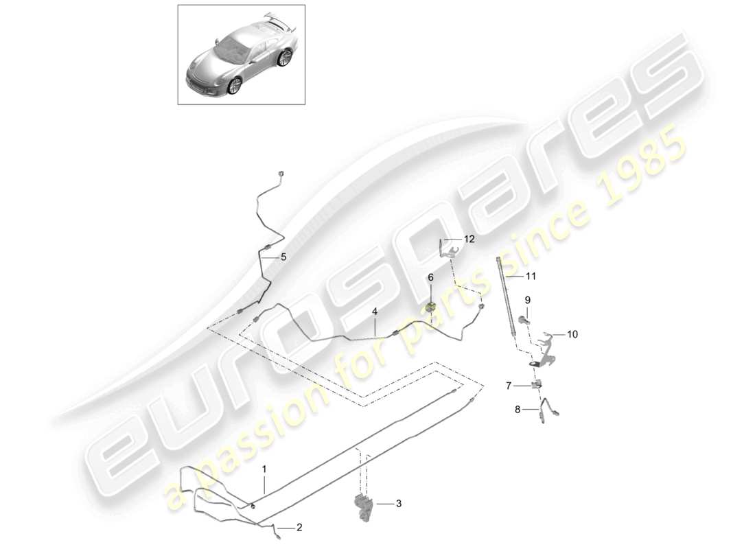 porsche 2021 (991-2 r/gt3/rs) línea de freno central bajo carrocería trasero d - mj 2018>> diagrama de piezas