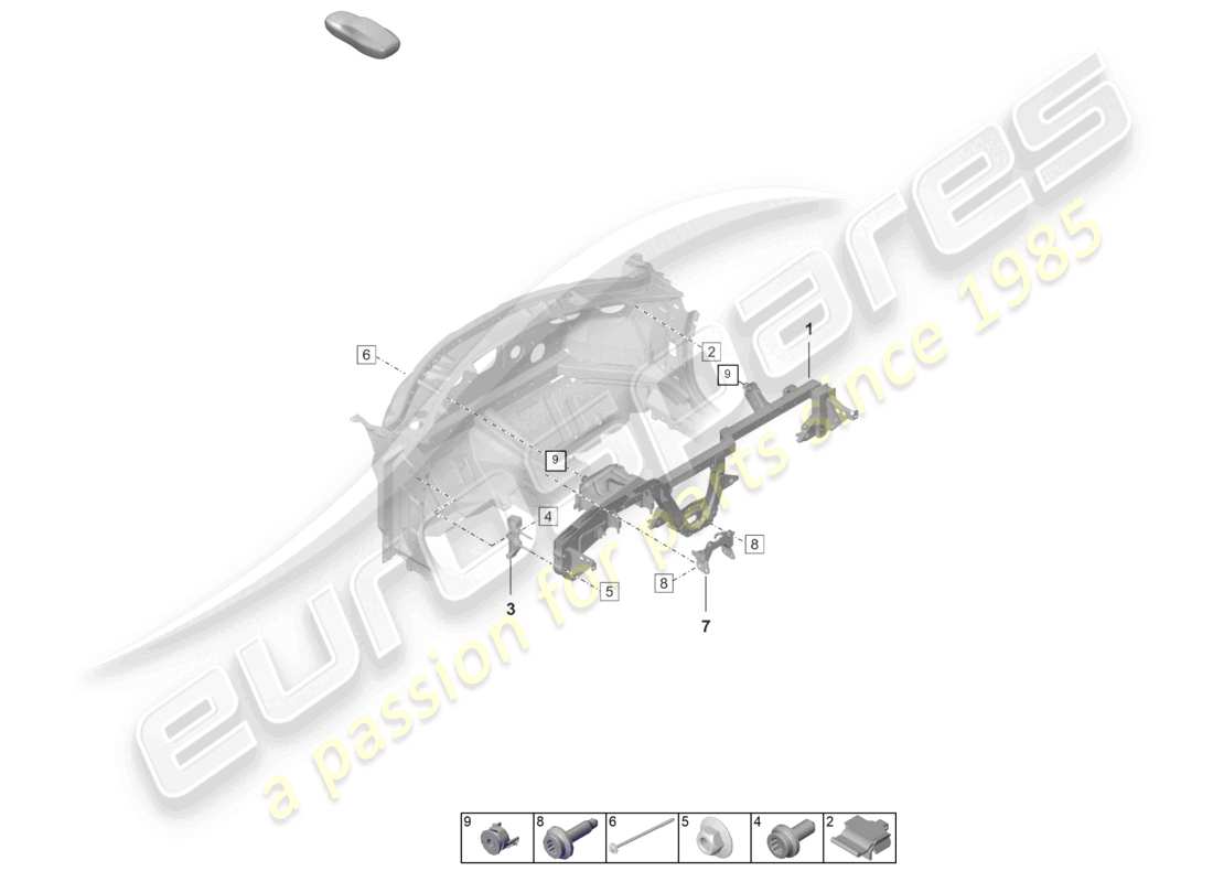 porsche 2024 (992-2 turbo / s) diagrama de piezas del soporte del tablero