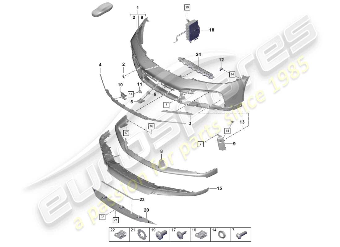 porsche 2023 (992-1 turbo / s) diagrama de pieza del parachoques delantero