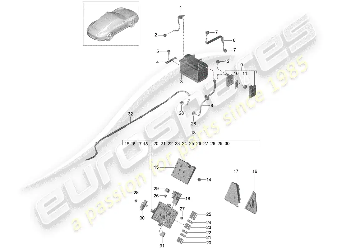 porsche 2014 (991-1) batería diagrama de piezas