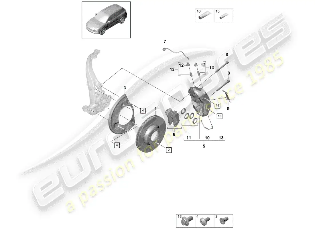 porsche 2019 (cayenne e3 9ya/9yb) frenos de disco diagrama de piezas
