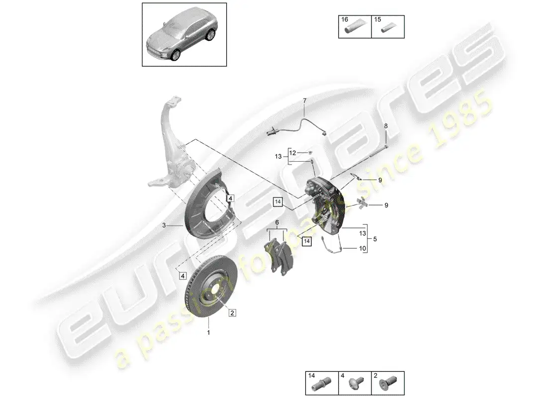 porsche 2019 (macan) frenos de disco diagrama de piezas