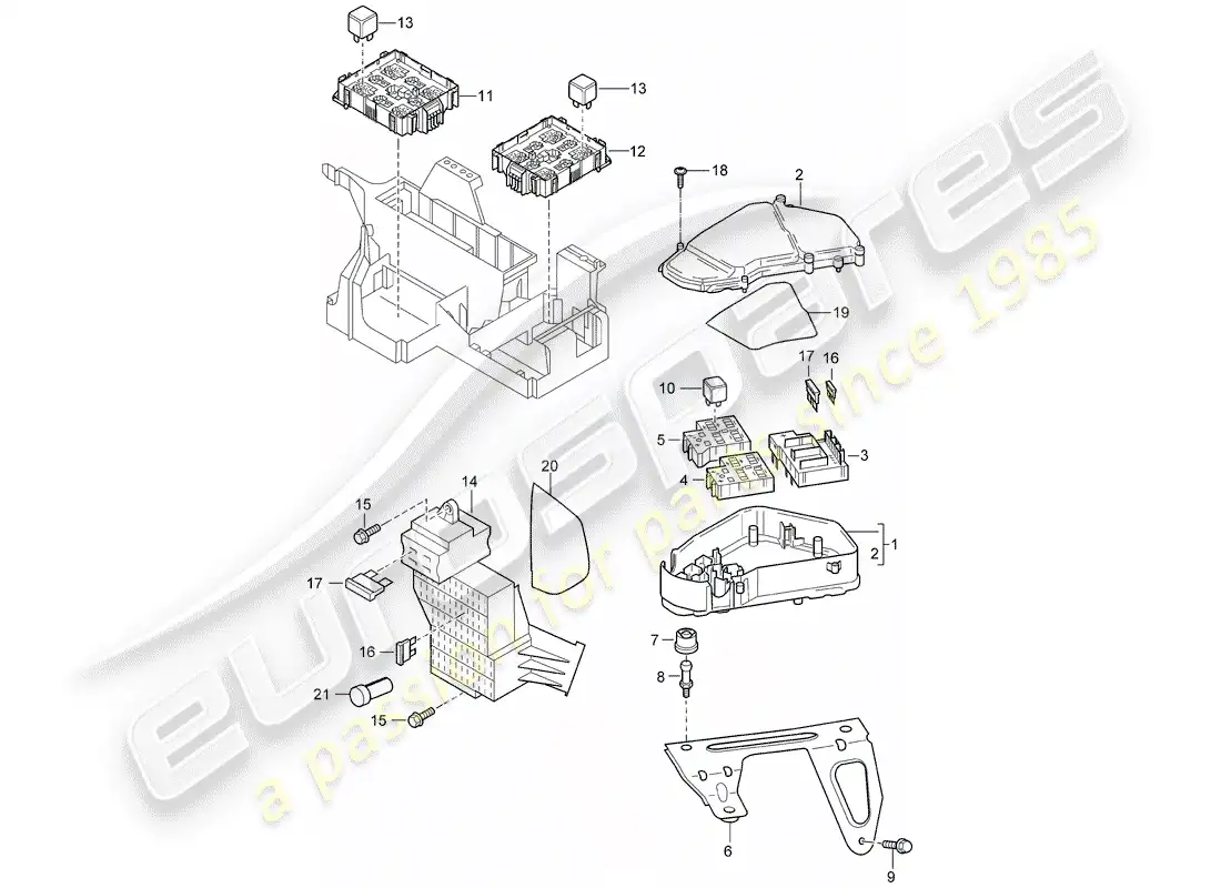 porsche 2008 (cayenne e1 9pa) caja de fusibles/placa de relés diagrama de piezas