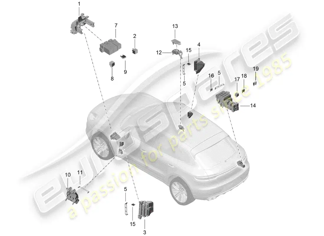 porsche 2019 (macan) caja de fusibles diagrama de piezas