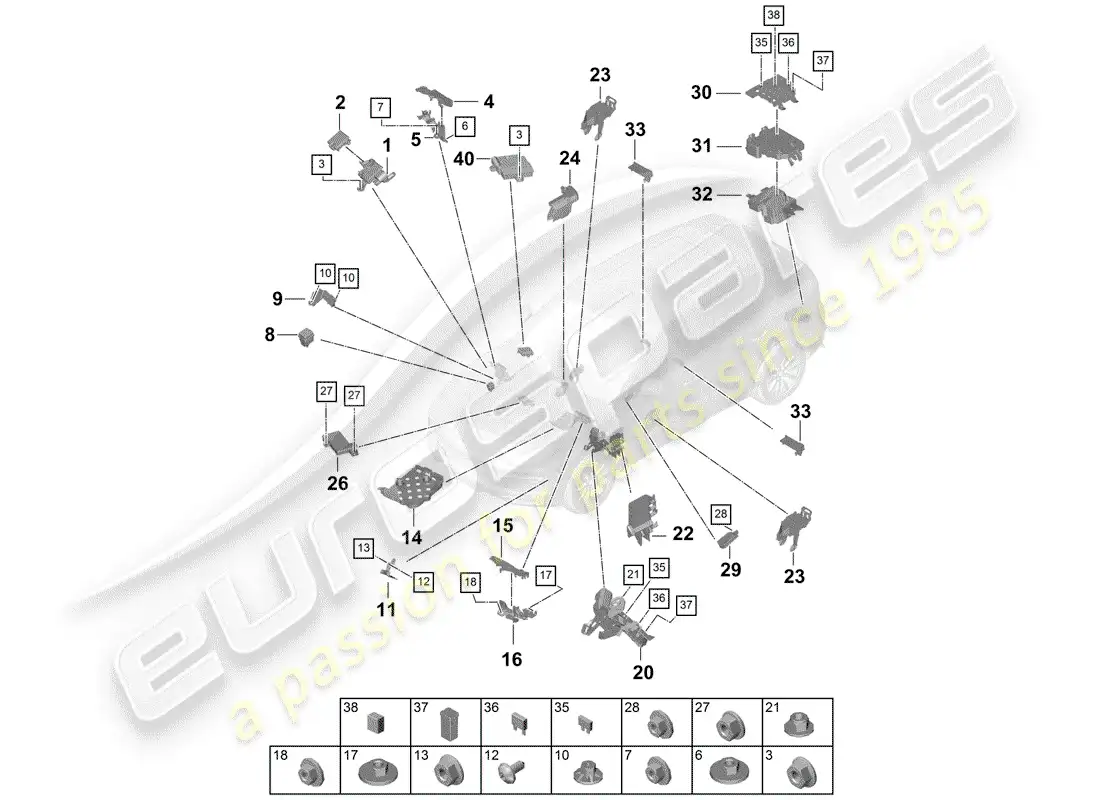 porsche 2019 (cayenne e3 9ya/9yb) caja de fusibles/placa de relés diagrama de piezas