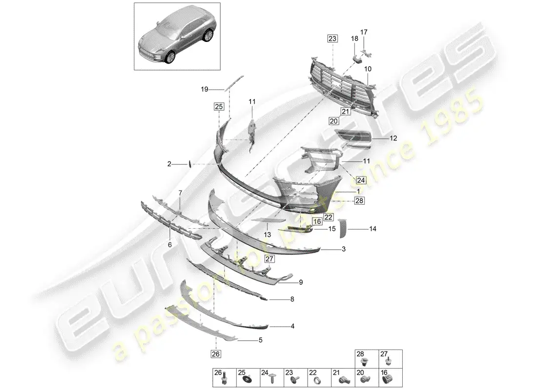 porsche 2020 (macan) parachoque diagrama de piezas