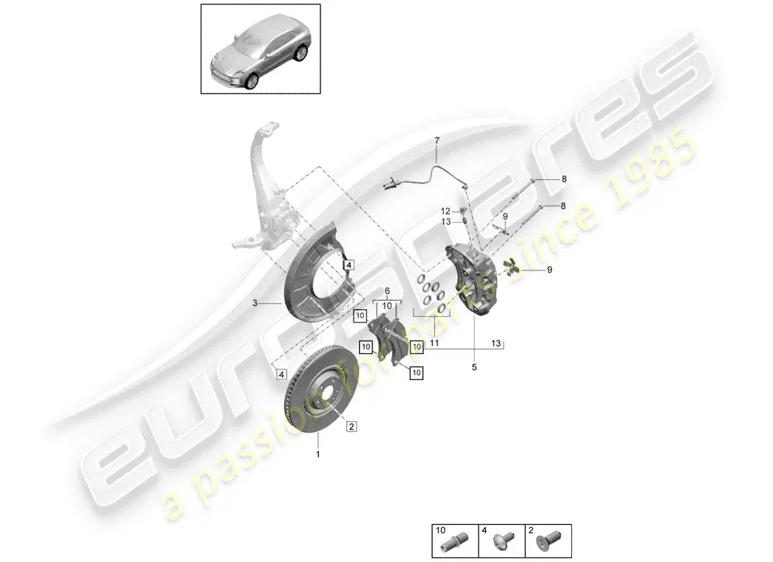 porsche 2020 (macan) frenos de disco diagrama de piezas
