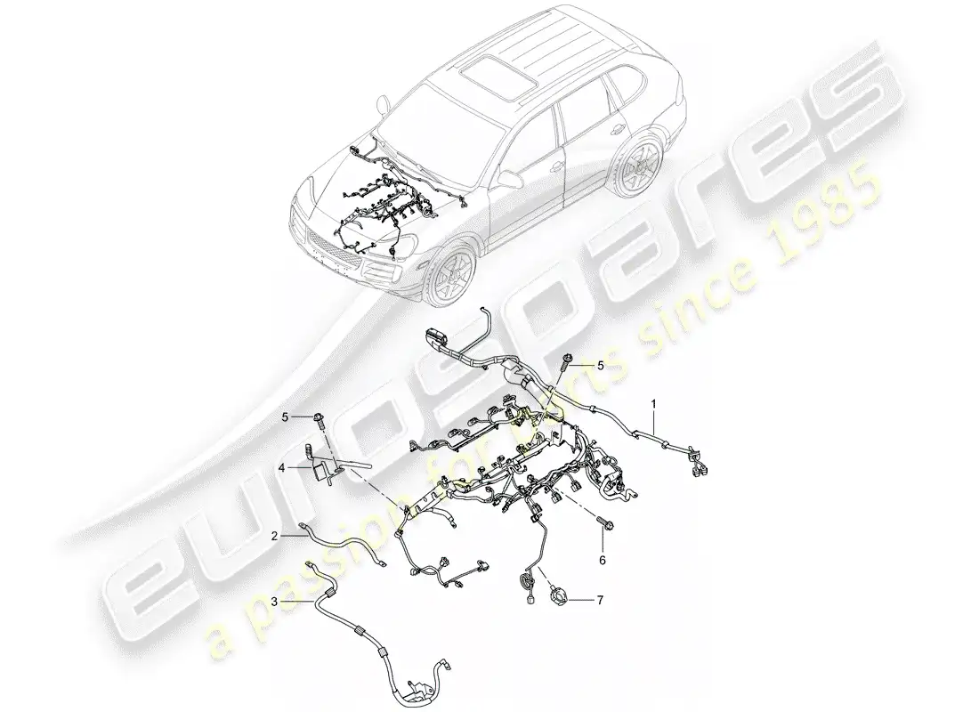 porsche 2007 (cayenne e1 9pa) cableando arneses diagrama de piezas