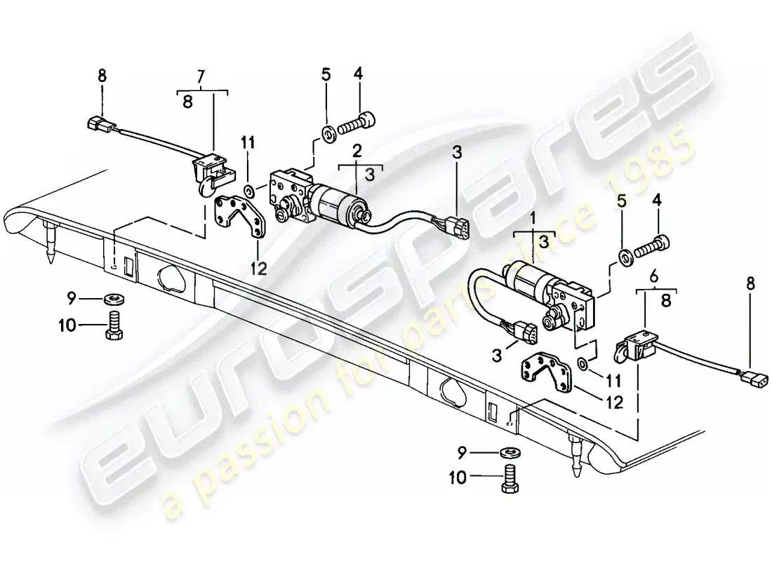 porsche 1985 (911) capota convertible - enganche - ajustable eléctricamente - d - mj 1986>> diagrama de piezas