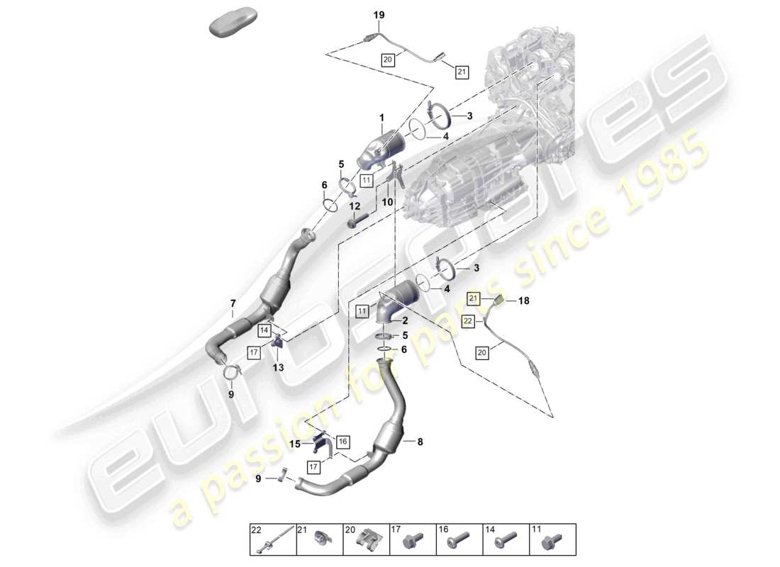 porsche 2025 (panamera 976) sistema de escape convertidor catalítico sonda lambda diagrama de piezas