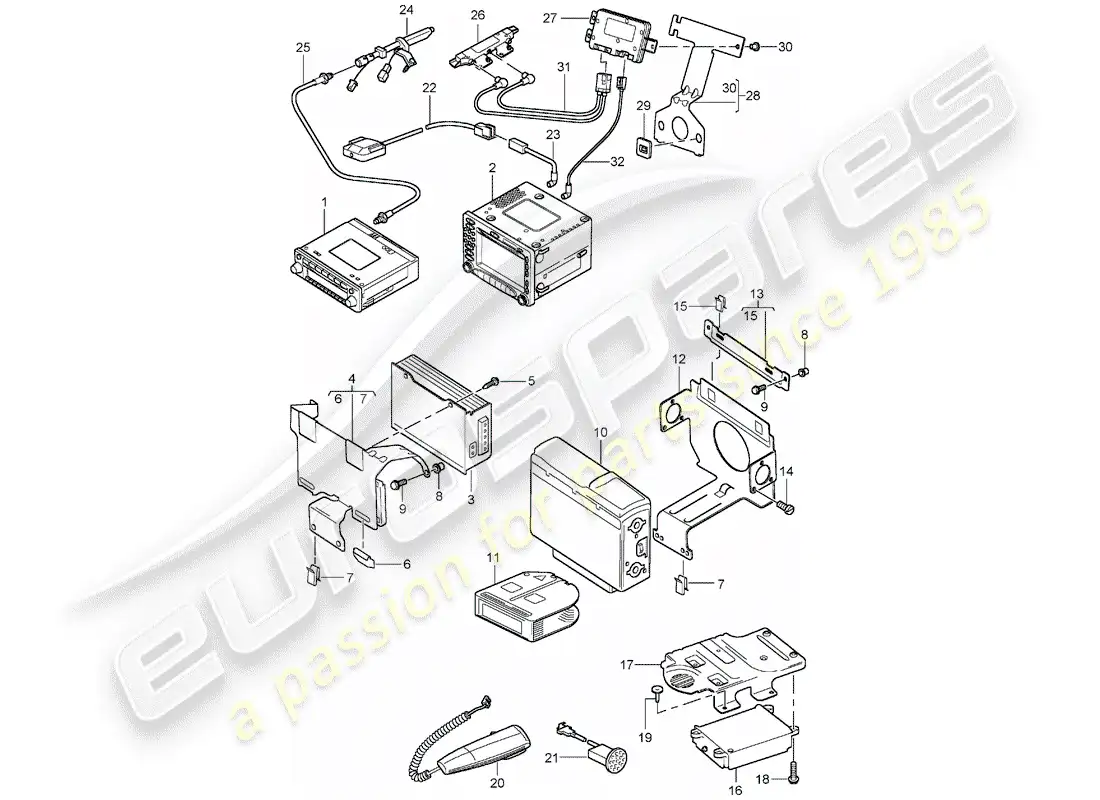 porsche 1999 (986 boxster) unidad de radio - amplificador - sistema de navegación - teléfono - d - mj 2003>> diagrama de piezas