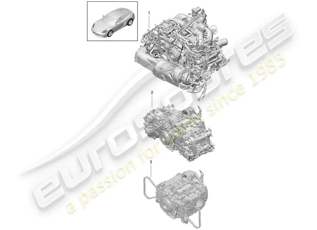 porsche 2018 (718 cayman) motor de repuesto diagrama de piezas