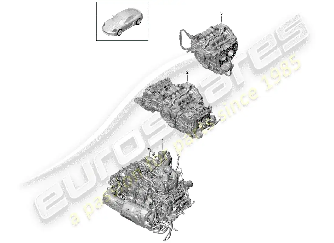 porsche 2018 (718 cayman) motor de repuesto diagrama de piezas