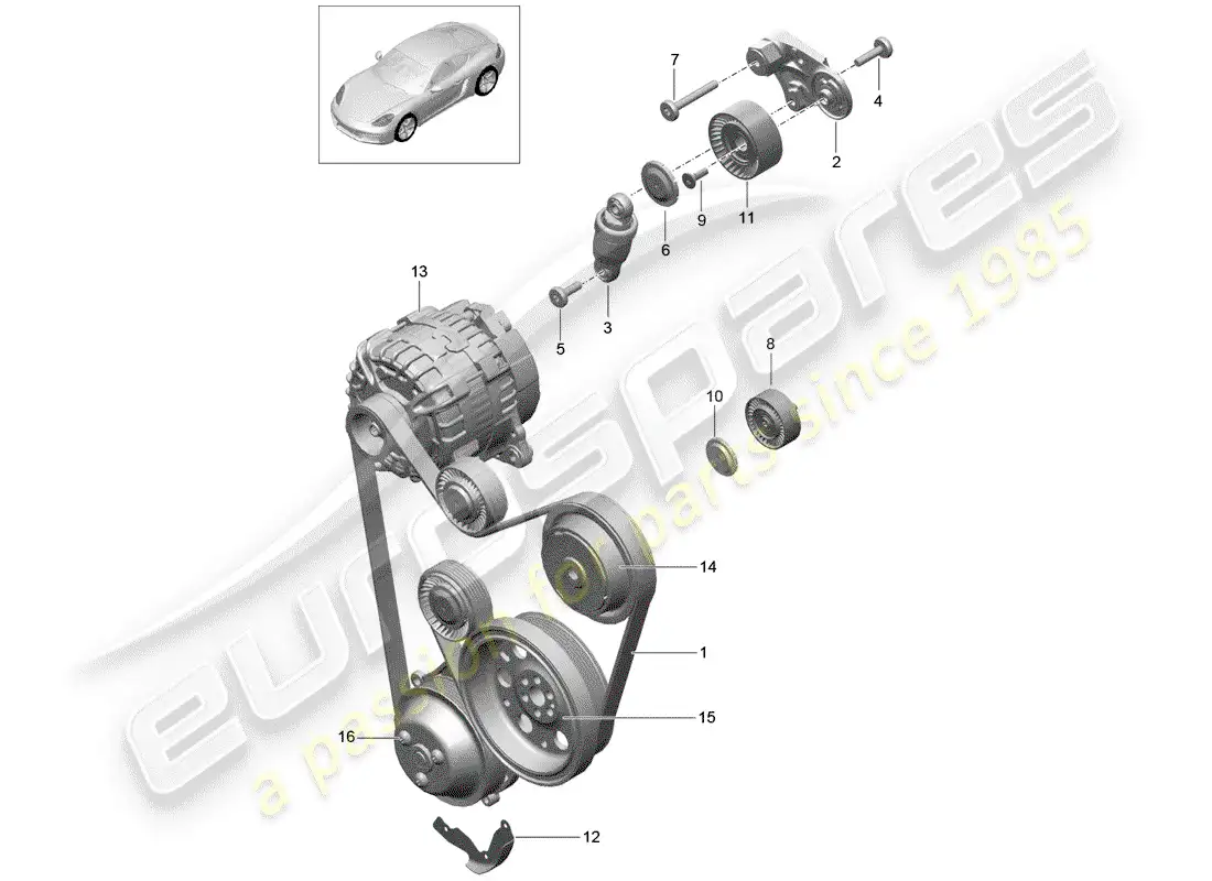 porsche 2018 (718 cayman) amortiguador tensor de correa diagrama de piezas