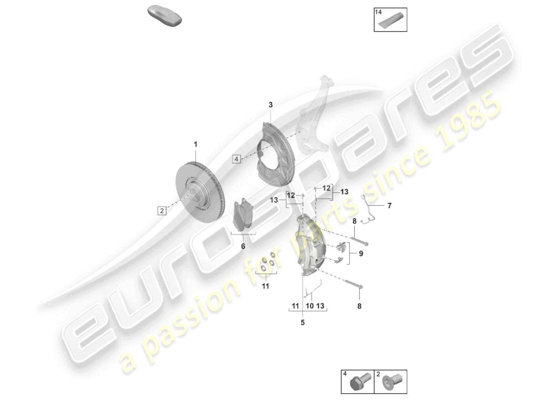 porsche 2021 (taycan 9j1-1) freno de disco 19 eje delantero blanco/negro d - mj 2021>> diagrama de piezas