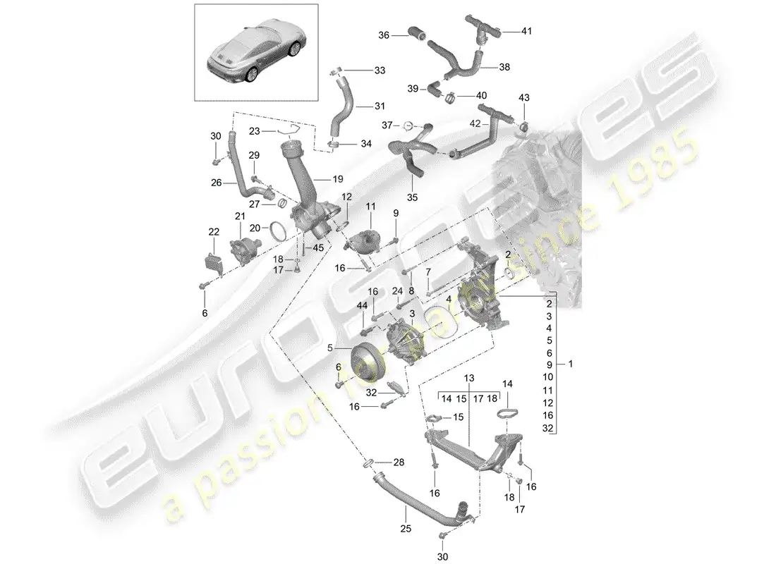 porsche 2019 (991-2 turbo) bomba de agua diagrama de piezas