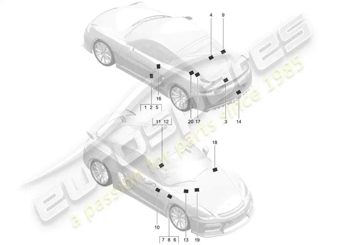 porsche 2016 (981 cayman gt4) señales/avisos diagrama de piezas