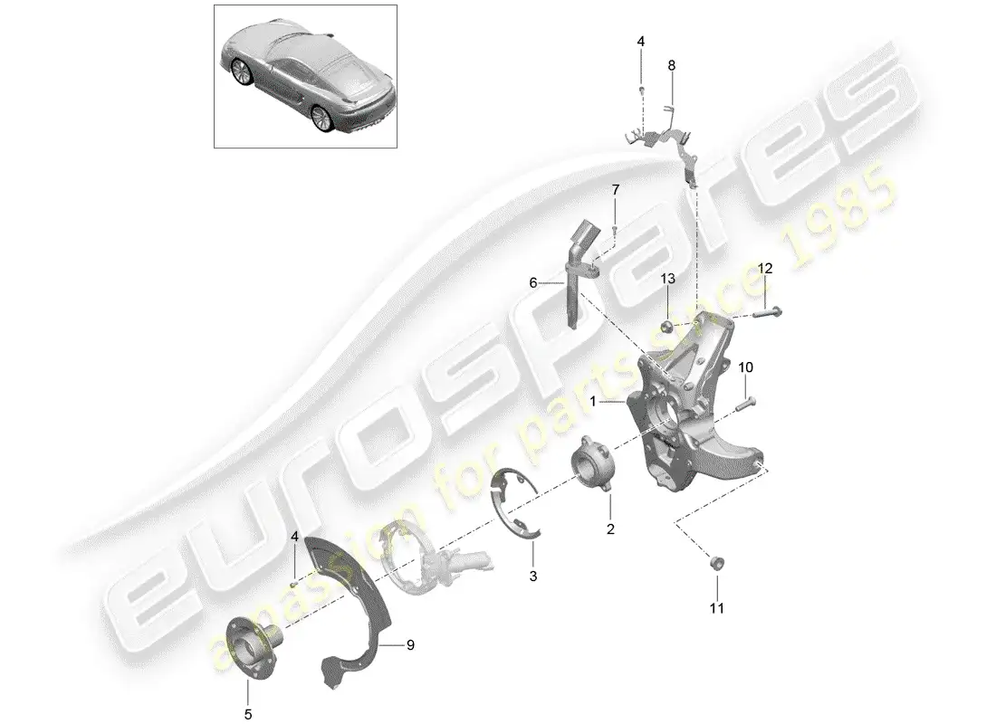 porsche 2016 (981 cayman gt4) diagrama de piezas del eje trasero