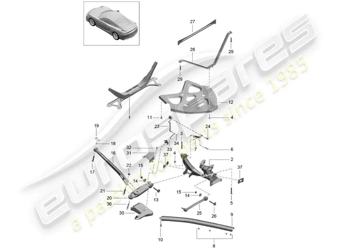 porsche 2016 (981 cayman gt4) diagrama de piezas del eje trasero