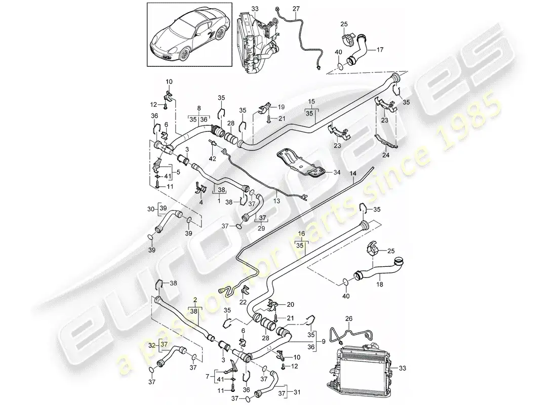 porsche 2012 (987 cayman) water cooling 2 diagrama de piezas