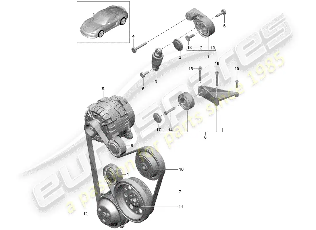 porsche 2016 (981 boxster spyder) tensor de la correa diagrama de piezas