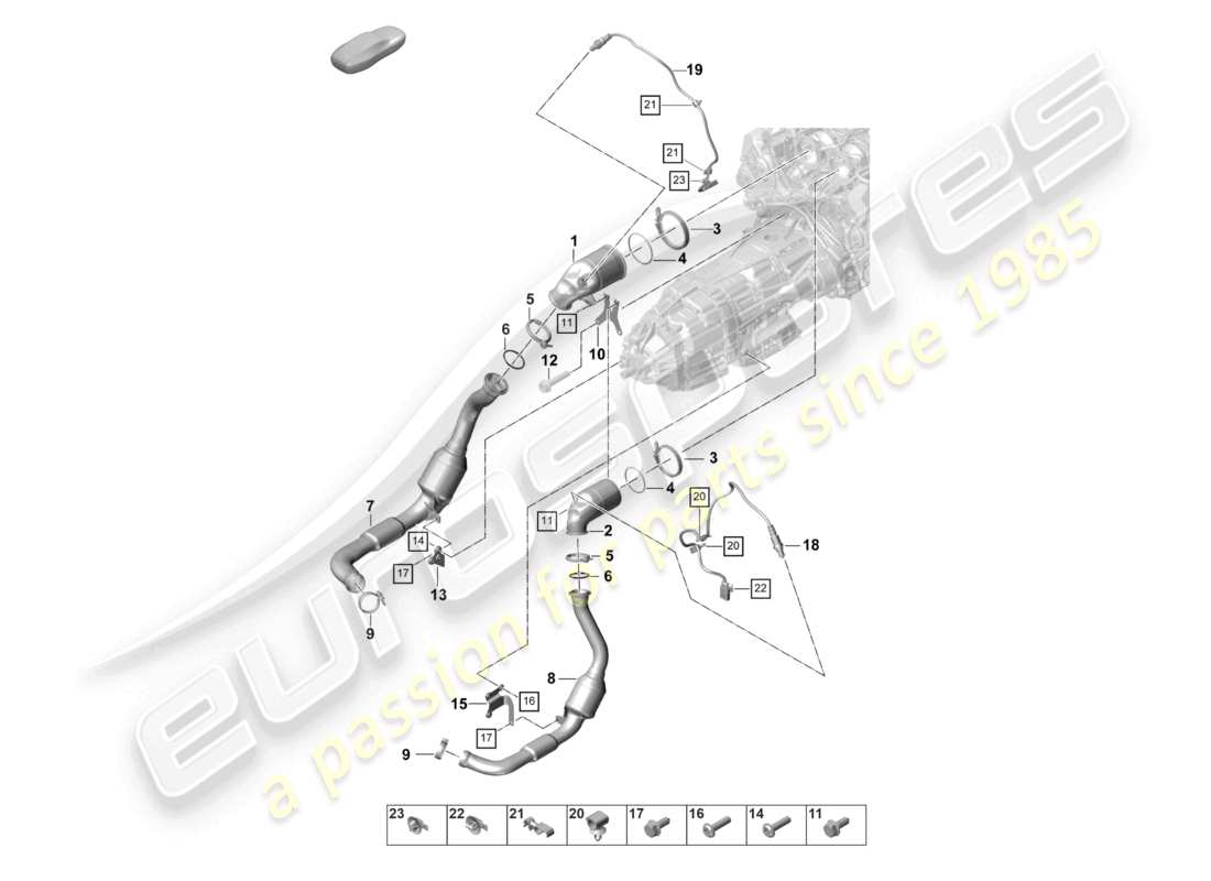 porsche 2024 (panamera 971-2) sistema de escape convertidor catalítico sonda lambda diagrama de piezas