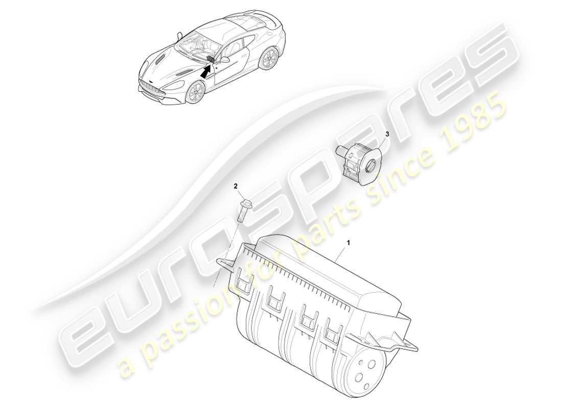 aston martin vanquish (2014) airbag, diagrama de piezas del pasajero