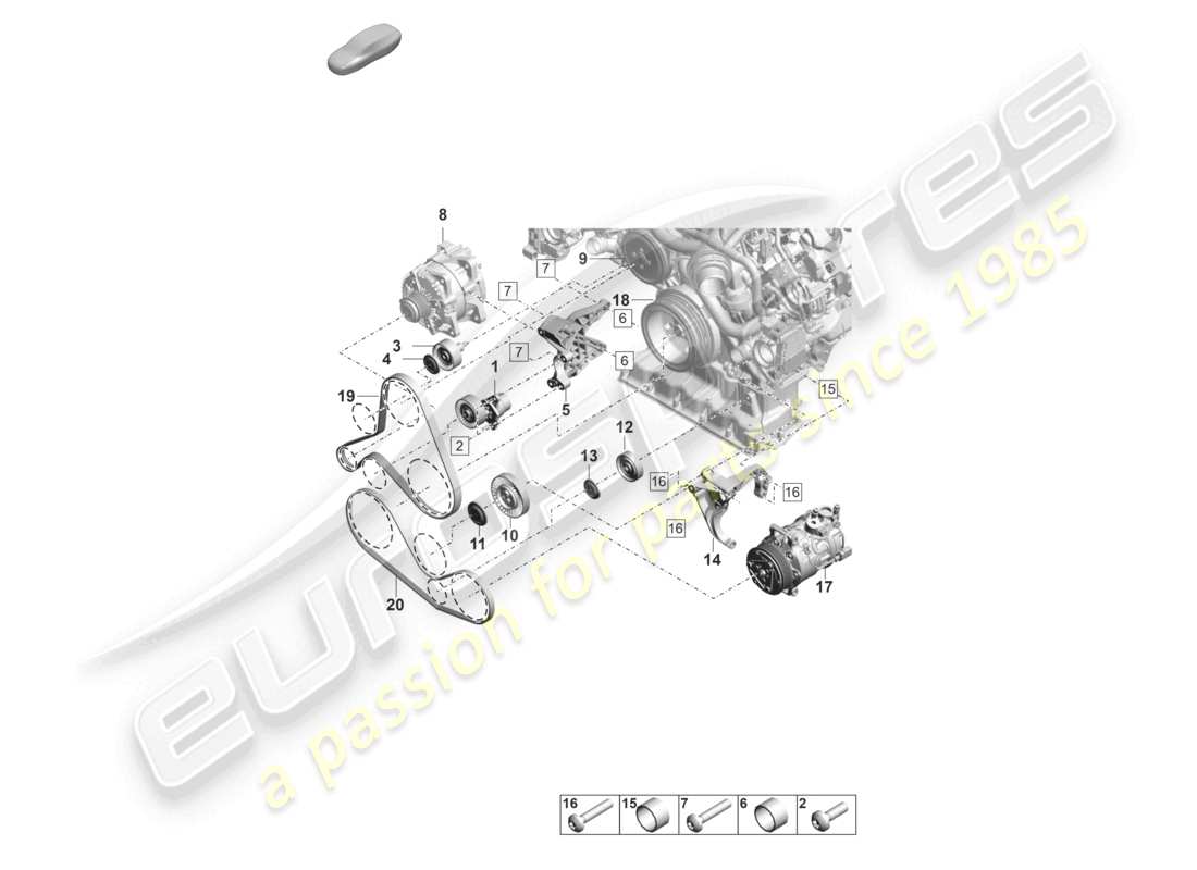 porsche 2022 (panamera 971-2) diagrama de piezas del amortiguador del tensor de correa de correa poli v