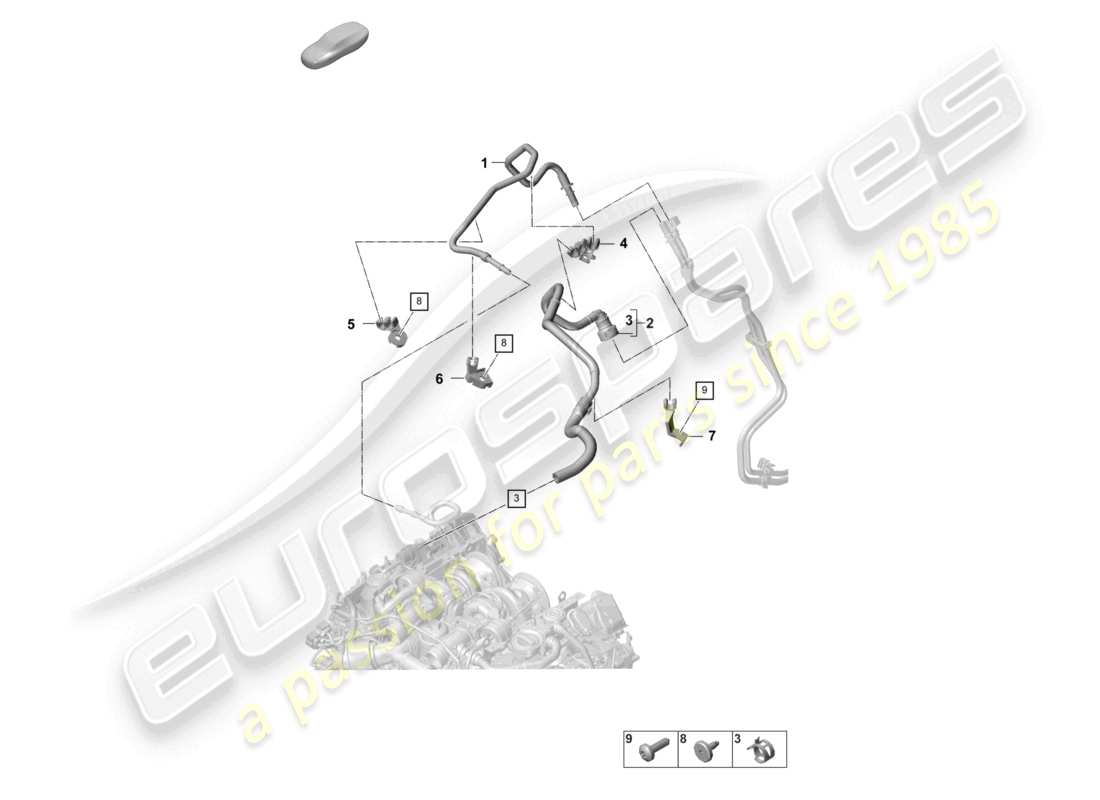 porsche 2022 (panamera 971-2) diagrama de piezas del compartimento del motor de la línea de combustible