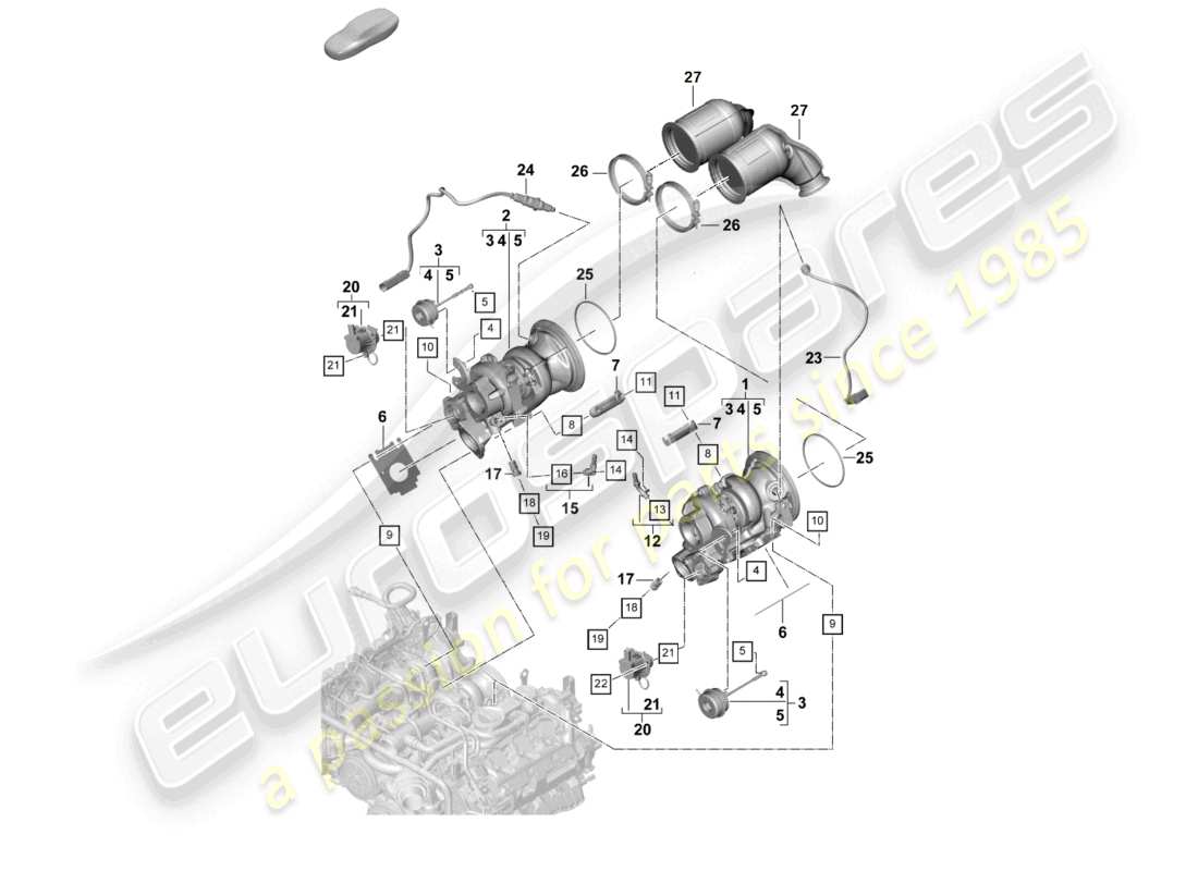 porsche 2022 (panamera 971-2) turbocompresor de gases de escape colectores de escape sonda lambda diagrama de piezas