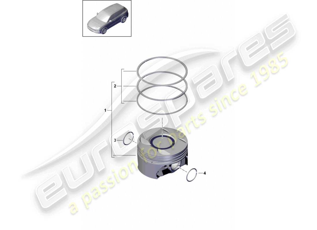 porsche 2022 (cayenne e3 9ya/9yb) diagrama de piezas del anillo del pistón completo del pistón