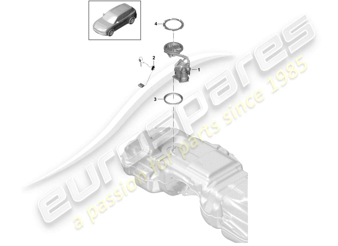 porsche 2024 (cayenne e3 9ya/9yb) diagrama de piezas de la bomba de combustible del tanque de combustible