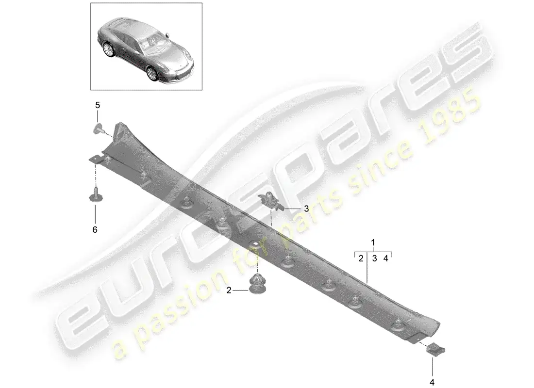 porsche 2015 (991-1 r/gt3/rs) moldura de larguero diagrama de piezas