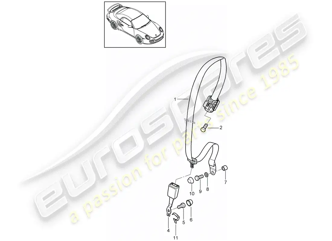 porsche 2012 (997-2 turbo / gt2 rs) cinturón de seguridad diagrama de piezas