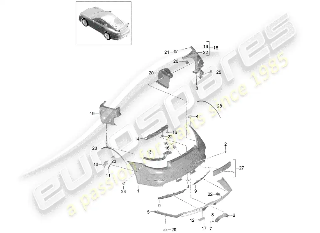 porsche 2018 (991-2 r/gt3/rs) parachoque diagrama de piezas