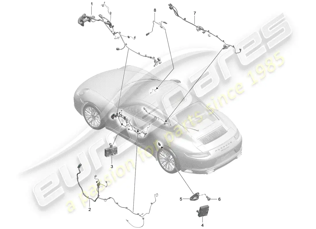porsche 2019 (991-2) cableando arneses diagrama de piezas