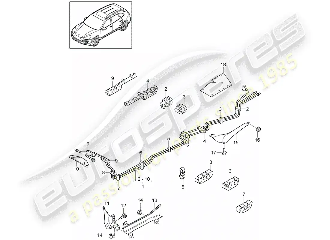 porsche 2012 (cayenne e2 92a) línea de combustible diagrama de piezas