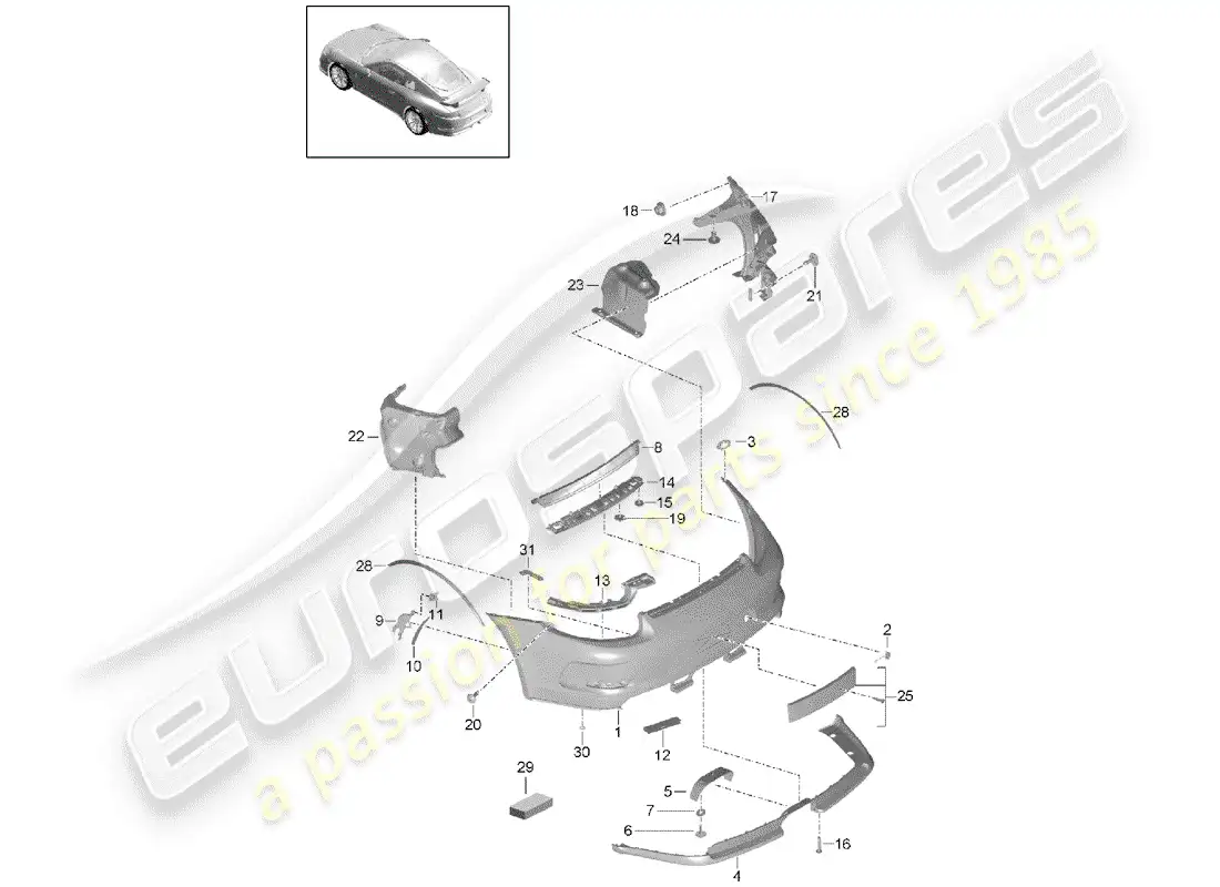 porsche 2014 (991-1 r/gt3/rs) parachoque diagrama de piezas