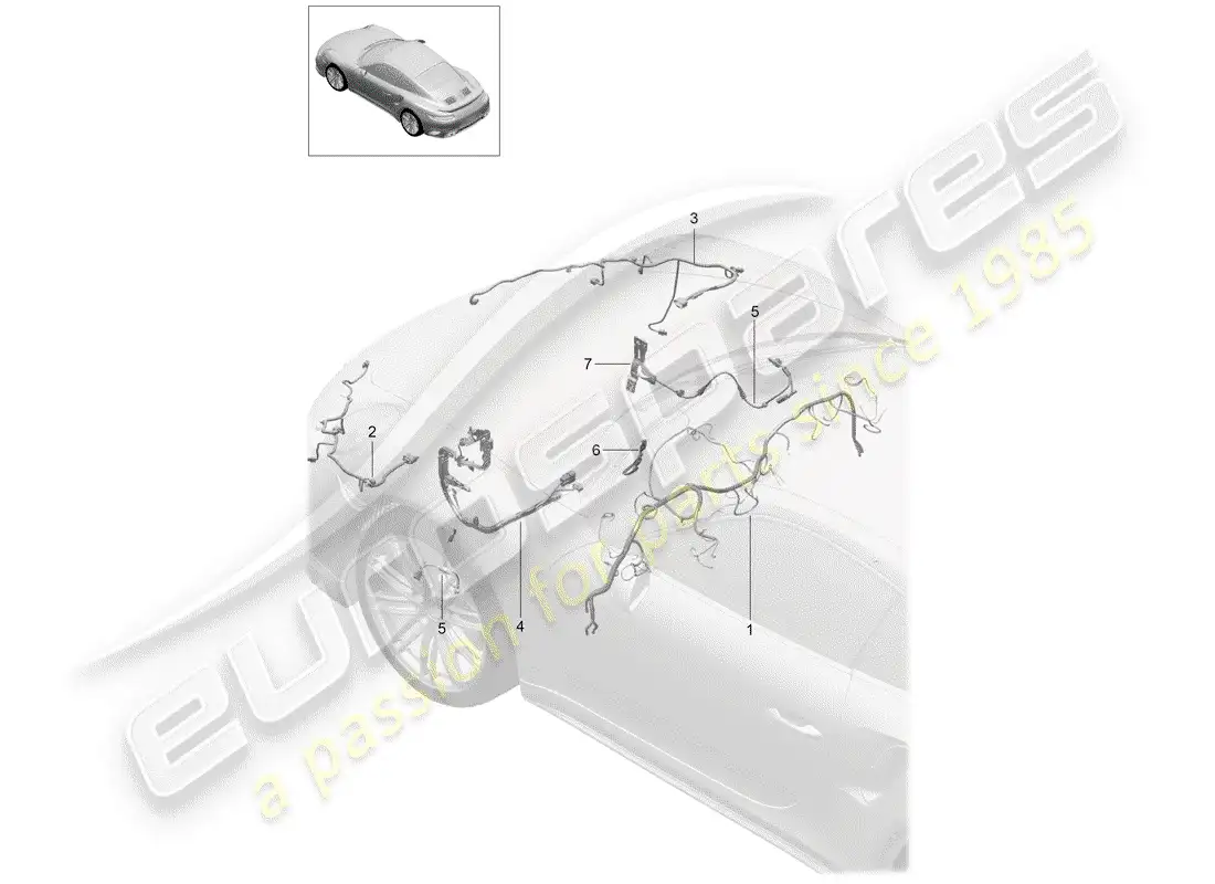 porsche 2014 (991-1 turbo) cableando arneses diagrama de piezas