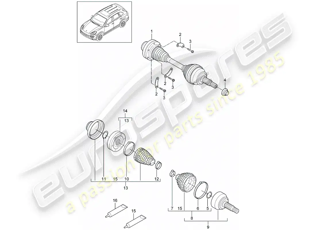 porsche 2013 (cayenne e2 92a) diagrama de piezas del eje de transmisión