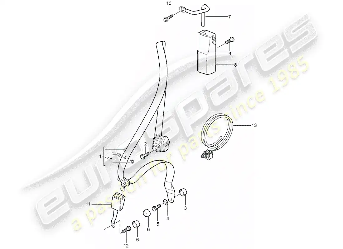 porsche 2007 (997-1) cinturón de seguridad diagrama de piezas