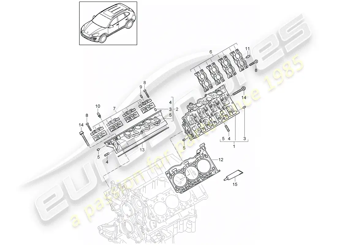 porsche 2013 (cayenne e2 92a) diagrama de piezas de la culata del cilindro