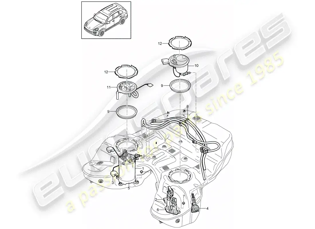 porsche 2014 (cayenne e2 92a) depósito de combustible diagrama de piezas