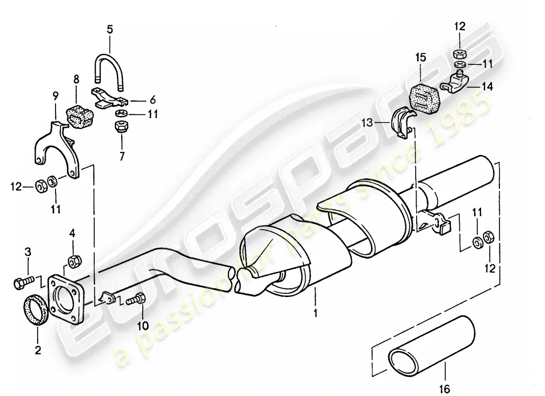 porsche 1986 (944) sistema de escape - - silenciador de escape, trasero diagrama de piezas