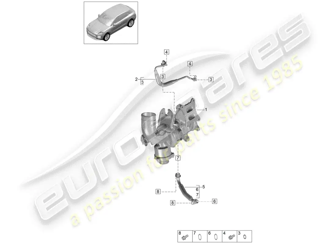 porsche 2019 (macan) línea de presión de aceite diagrama de piezas