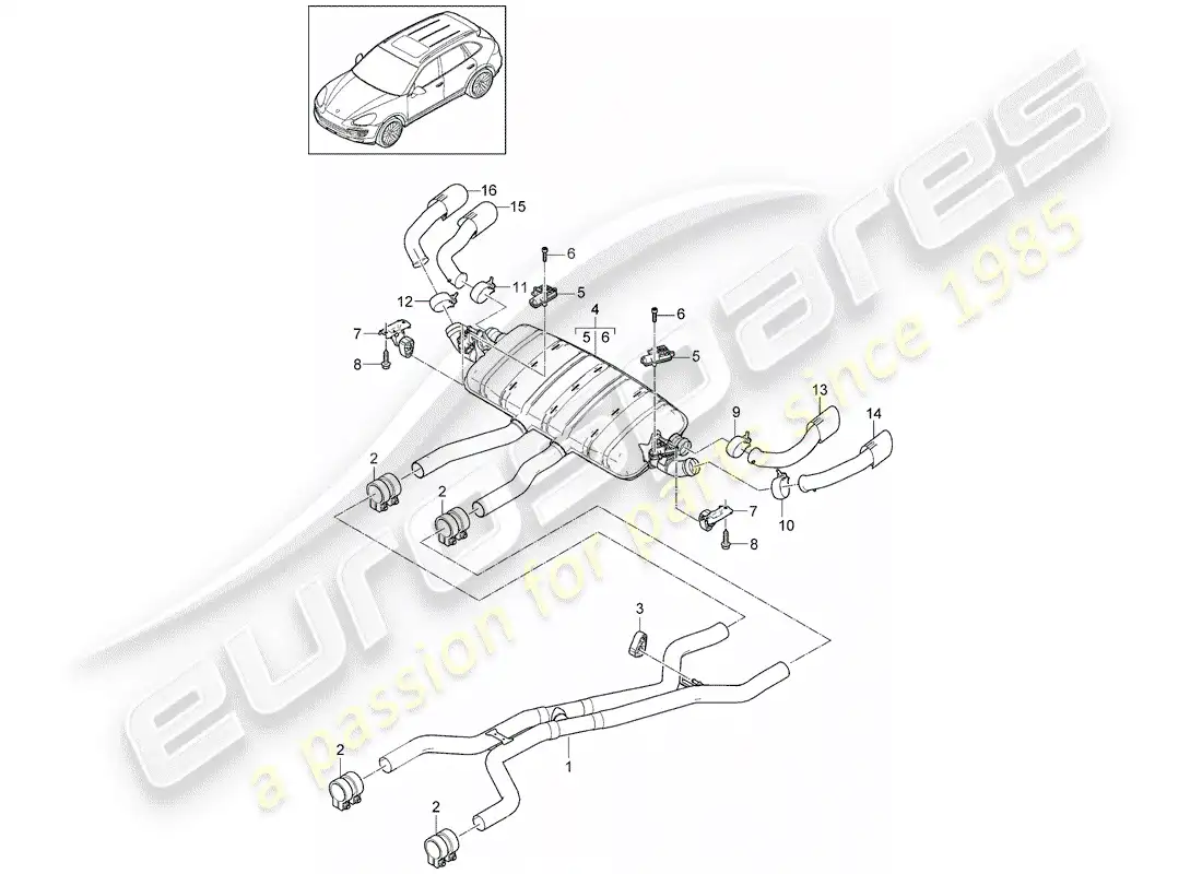 porsche 2012 (cayenne e2 92a) sistema de escape diagrama de piezas