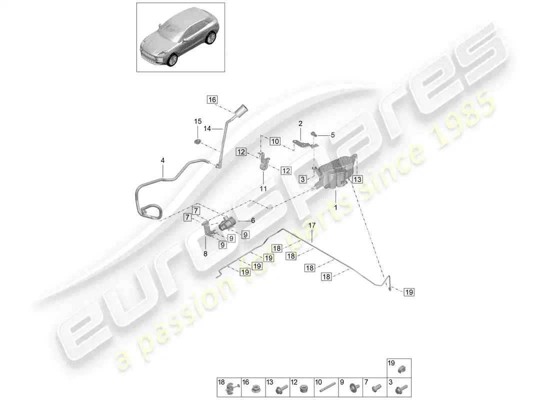 porsche 2019 (macan) bote de emisiones evaporativas diagrama de piezas